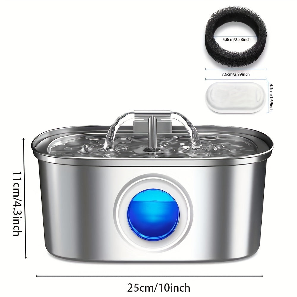 Pet Water Fountain 108oz Stainless Steel Smart Automatic - Silent Faucet Stream Dispenser with Transparent Window for Cats & Dogs, Optional Filters & Chip Sensor