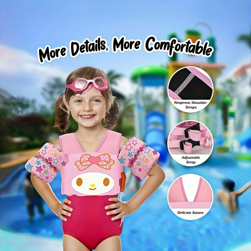 Kids Toddler Swim Vest with Arm Floaties Adjustable Straps Nylon Cute Cartoon Design 20-66 lbs Ages 2-9 Years Swimming Aid for Pool Beach Lake Boys Girls Beginner Swim Trainer Float Jacket