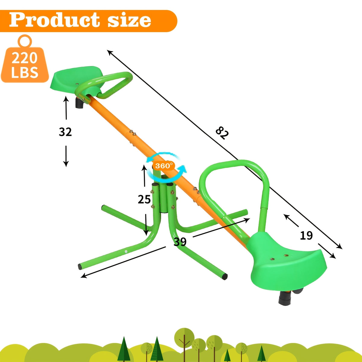 360-Degree Outdoor Rotating Seesaw and Rocking Car 2-Seater 4-Seater Heavy-Duty Metal Backyard Playground Equipment Kids Spinning Teeter Totter Birthday Gift for Boys Girls
