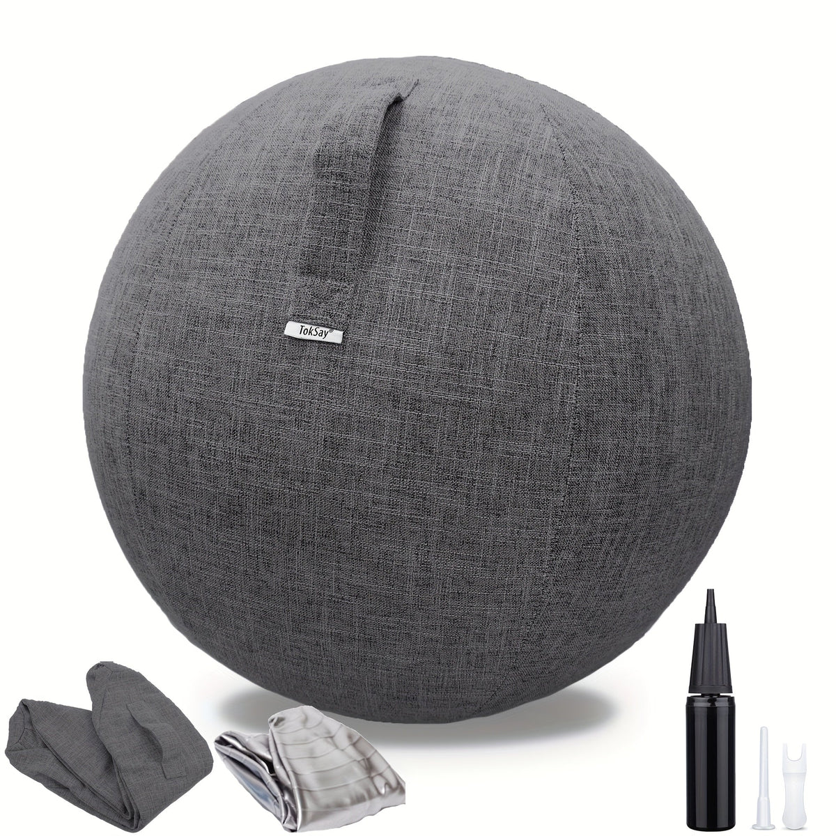 Exercise Ball Chair 65cm with Fabric Cover Anti-Burst Yoga Ball Seat for Home Office Desk Pilates Core Training Pregnancy Birthing Ball – Improves Posture & Relieves Back Pain, Grey & Black