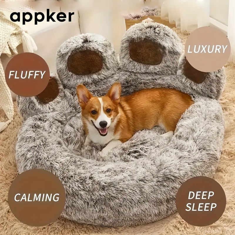 Round Plush Calming Pet Bed for Cats and Medium Dogs - Washable Faux Fur Anti-Slip Fluffy Dog Cat Kennel, Warm Winter Sleeping Sofa Bed Mat for Indoor Animals
