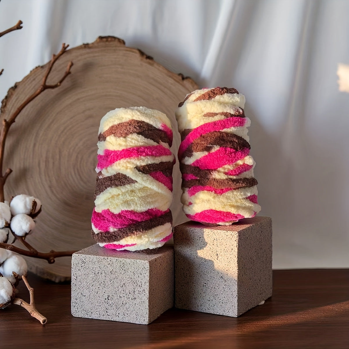 Chunky Chenille Yarn 2 Skeins 500g Hand Knitting Blanket Crochet Multicolor Striped Soft Polyester Extra Thick Plush DIY Gift for Women Men