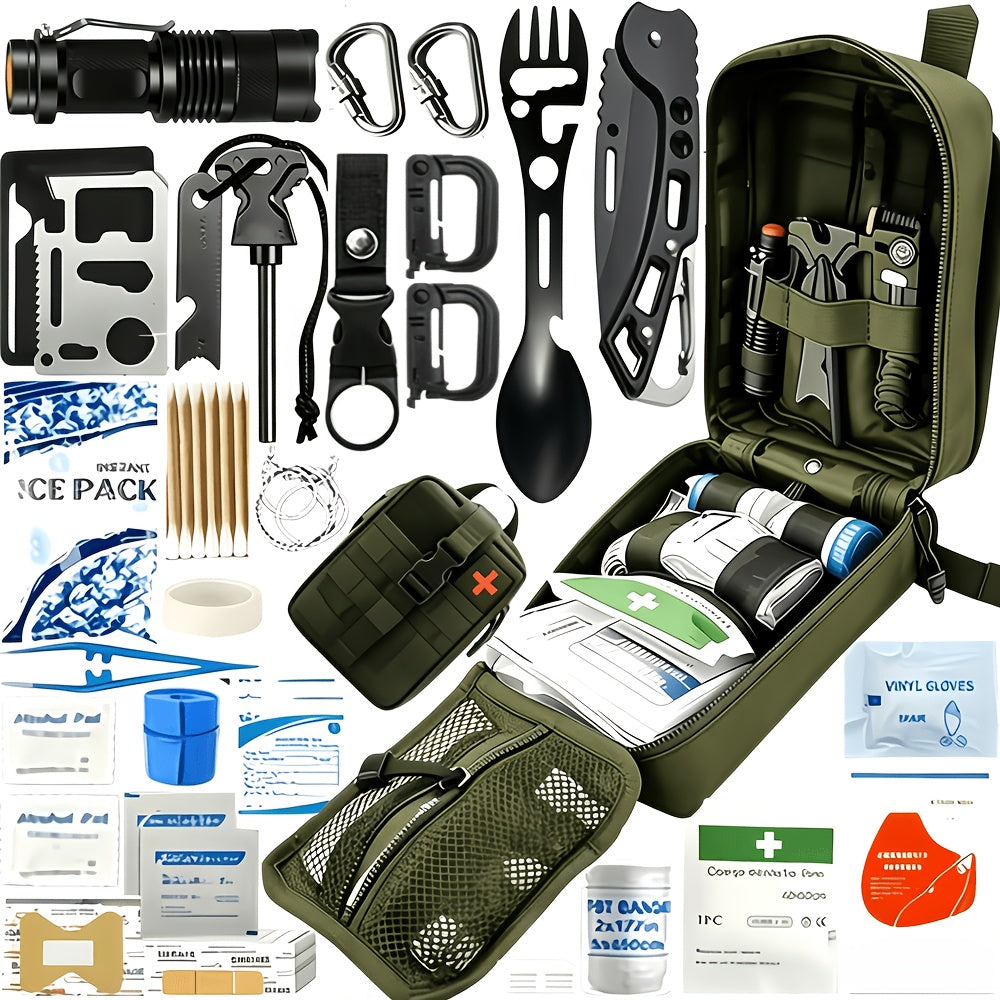 242-Piece Survival Kit – Outdoor Emergency Gear with Fire Starter & First Aid Tools for Camping Hiking Travel Car School, Men & Women Gift, Multiple Colors
