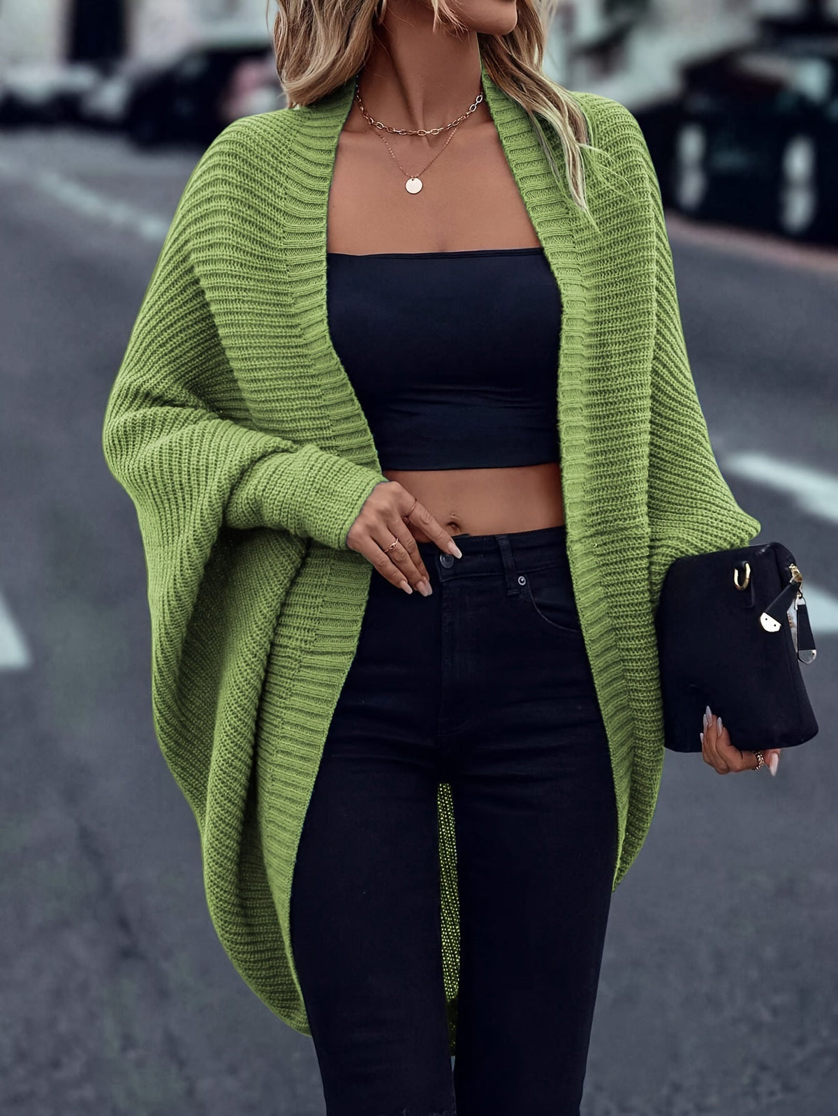 Women's Oversized Open Front Knit Cardigan Coat Long Sleeve Batwing Solid Color Sweater Jacket Fall Winter Casual Elegant Outerwear S-XXL
