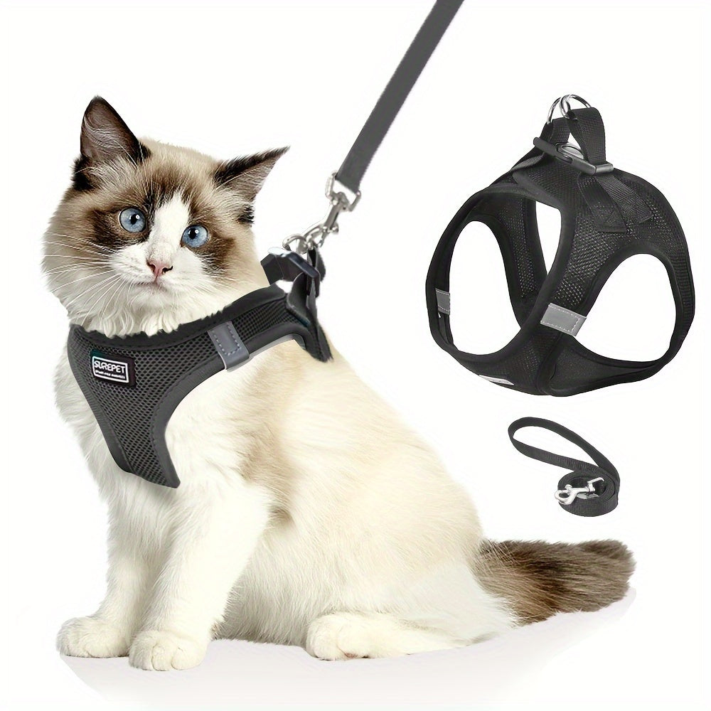 Cat Harness and Leash Set for Walking, Escape-Proof Adjustable Soft Cat Vest Harness with Reflective Strips - Comfortable Outdoor Cat Walking Jacket in 5 Colors & Sizes XS-XL
