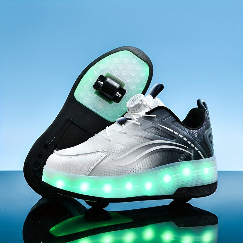 Kids LED Light-Up Roller Skates with Removable Wheels – Gradient Flashing Outdoor Skate Shoes for Boys & Girls, Balance Training Roller Skates, Fun Birthday Gift for Kids Ages 3-12