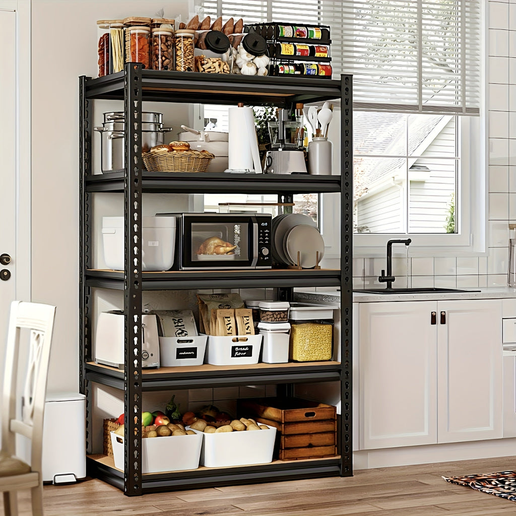 Heavy Duty 5-Tier Metal Garage Shelving Unit 2000 LBS – Adjustable Steel Storage Shelf Rack 60–72 Inch for Garage, Basement, Pantry, Kitchen & Warehouse, Tool-Free Assembly, Black
