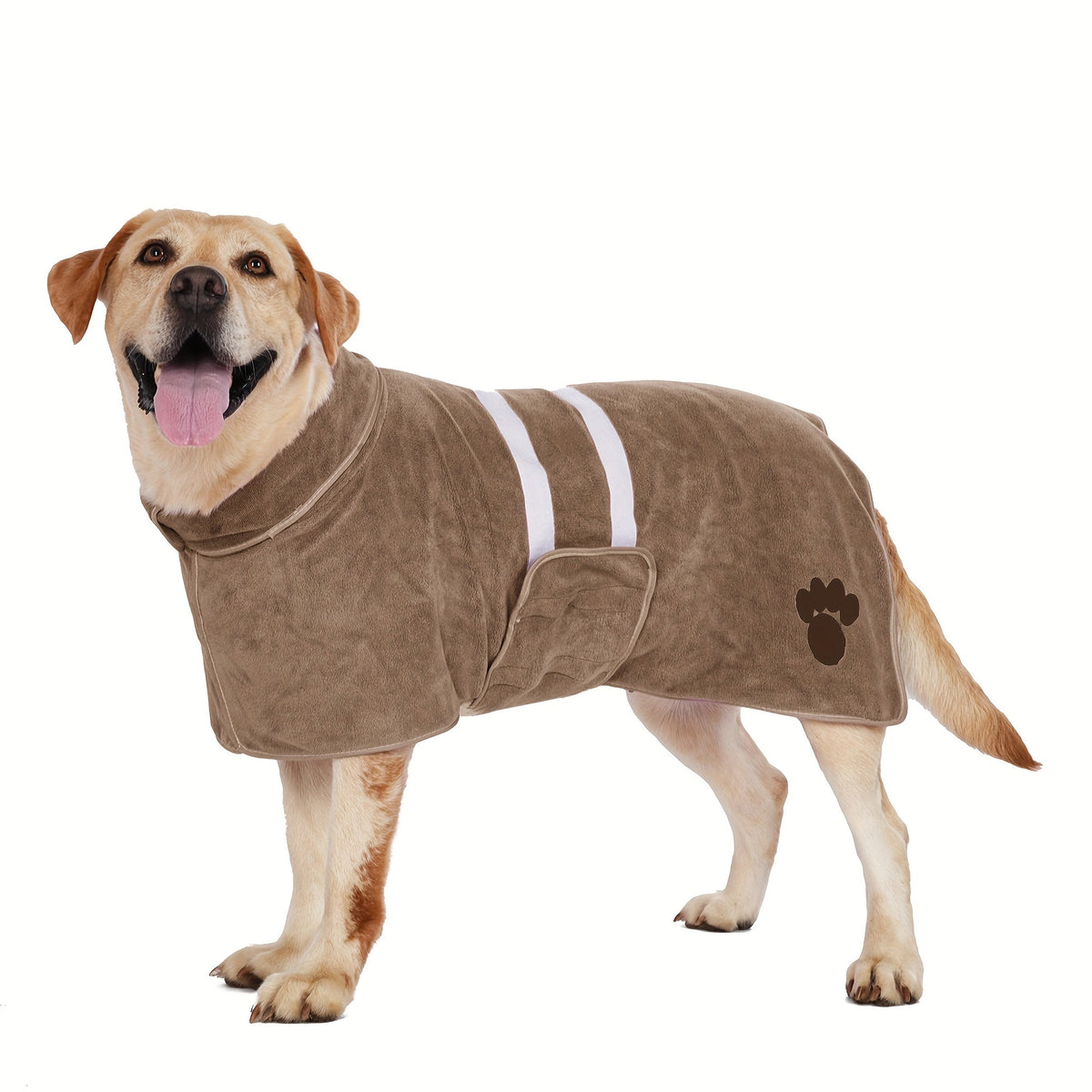 Quick-Drying Dog Bathrobe with Paw Print Embroidery – Super Absorbent Pet Towel Robe with Adjustable Belly Band, Ultra-Soft Microfiber, Sizes XS–3XL, 5 Colors for Dogs After Bath & Grooming