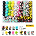 100pcs Silicone Beads Set with Storage Box Hexagonal Striped Printed Pattern Beads for DIY Jewelry Making Bead Pens Keychain Pendant Craft Supplies Girls Kids Teens Adults
