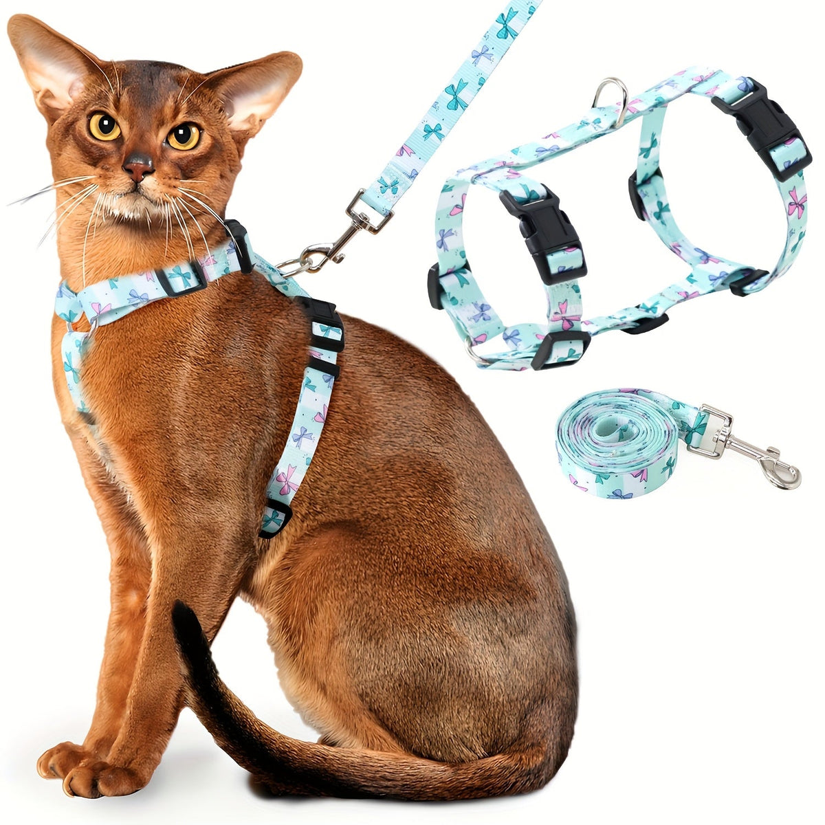 Escape-Proof Cat Harness and Leash Set Adjustable Soft Lightweight Chest Harness for Cats Comfortable Safe for Walking Traveling Small Medium Large Cats Kittens