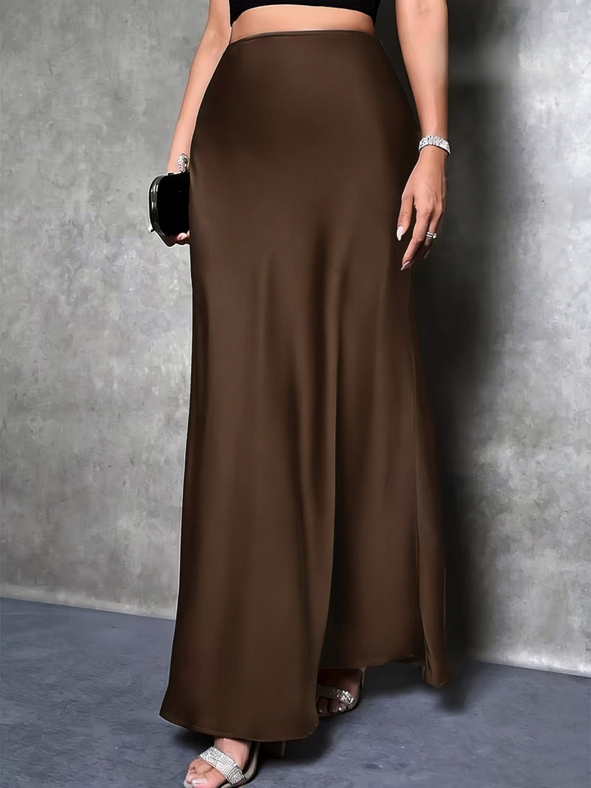 Women's Satin Texture Maxi Skirt Elegant High Slit Long Skirt Holiday Party Christmas Valentine's Day Date Night Office Luxury Design Red Black White Pink Brown XS S M L XL XXL