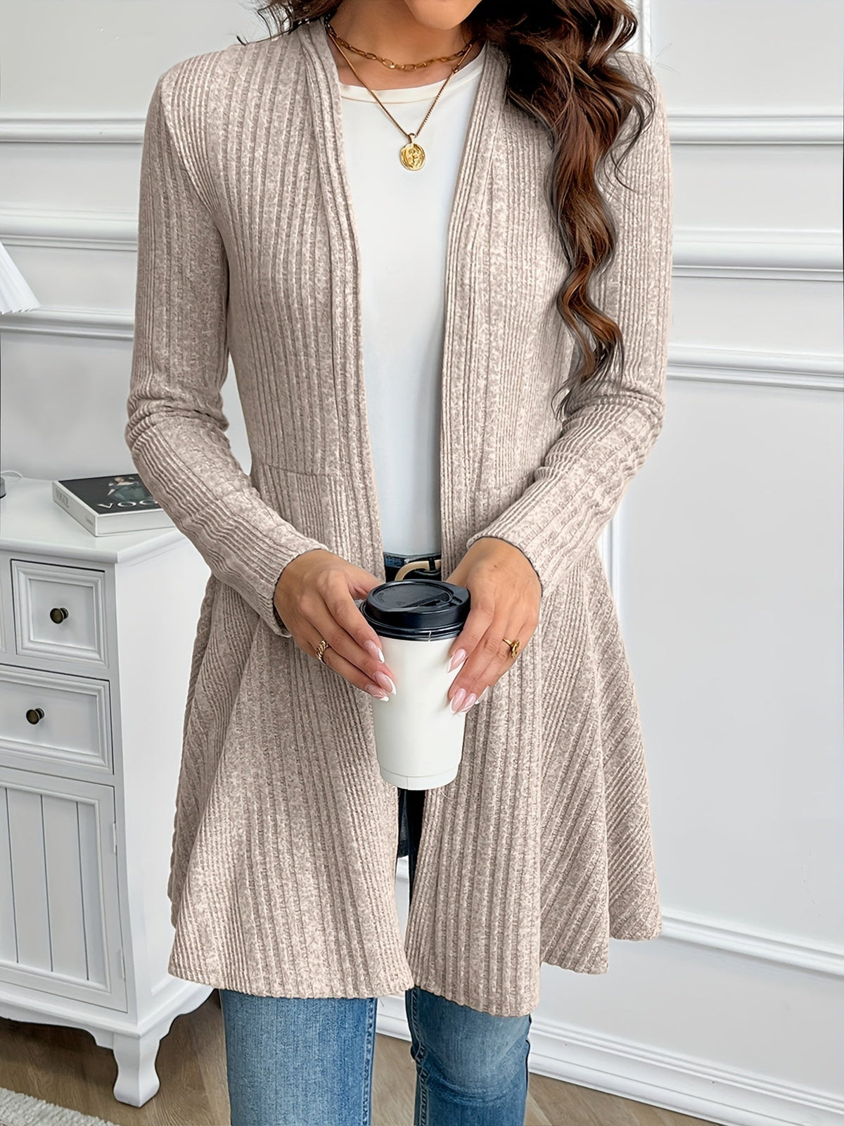 Women's Collarless Loose Jacket Solid Color Lightweight Outerwear Spring Fall Casual Coat Light Grey Black Khaki S M L XL XXL