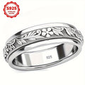 925 Sterling Silver Vintage Carved Leaf & Flower Wide Ring for Women – Elegant Boho Nature-Inspired Statement Band, Hypoallergenic Silver Jewelry Sizes 6-10 for Daily Wear Vacation Summer Gift