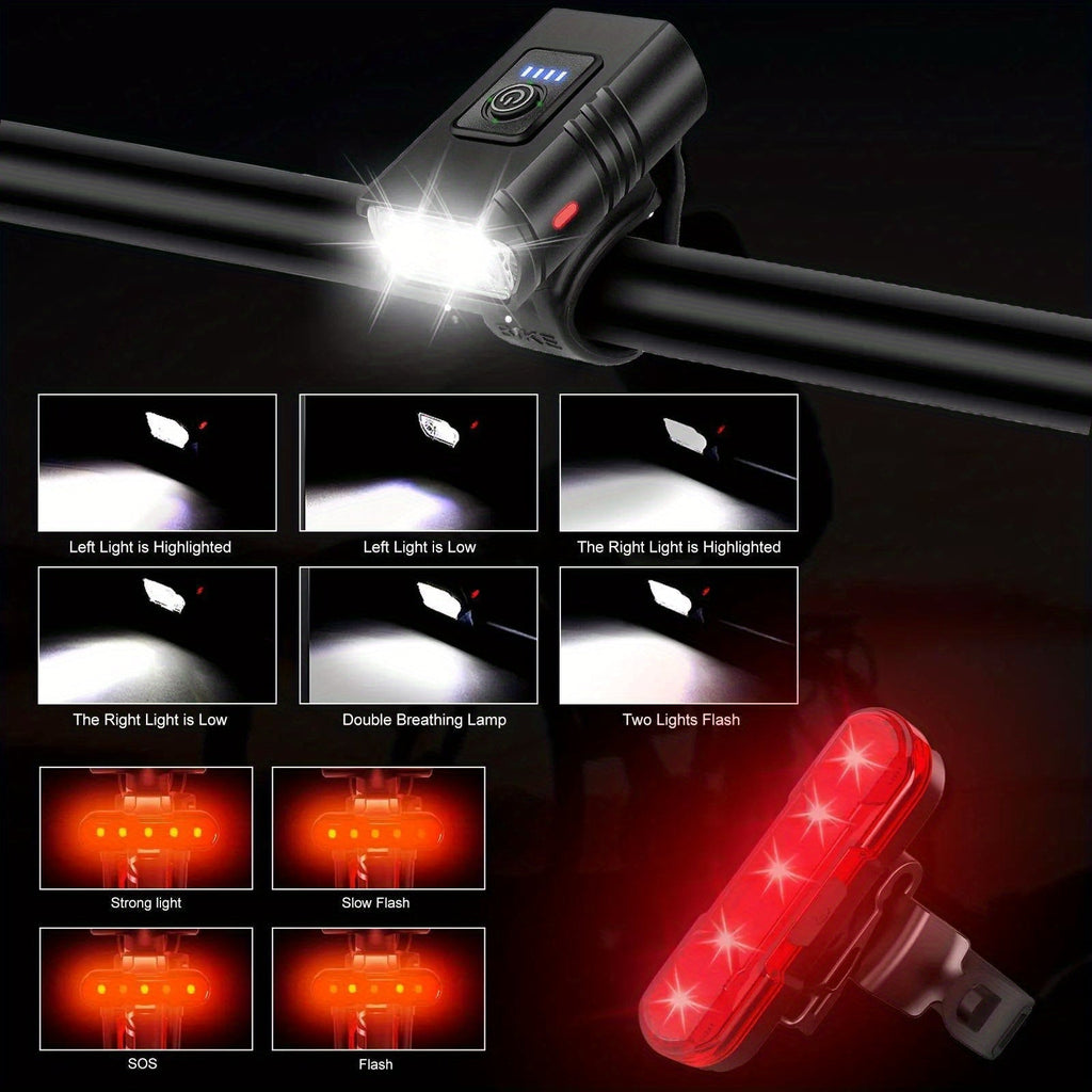 USB Rechargeable LED Bike Light Set with Whistle – 1500 Lumen 6+4 Modes Front & Rear Bicycle Lights, Power Display, Portable Safe Night Cycling Headlight & Taillight