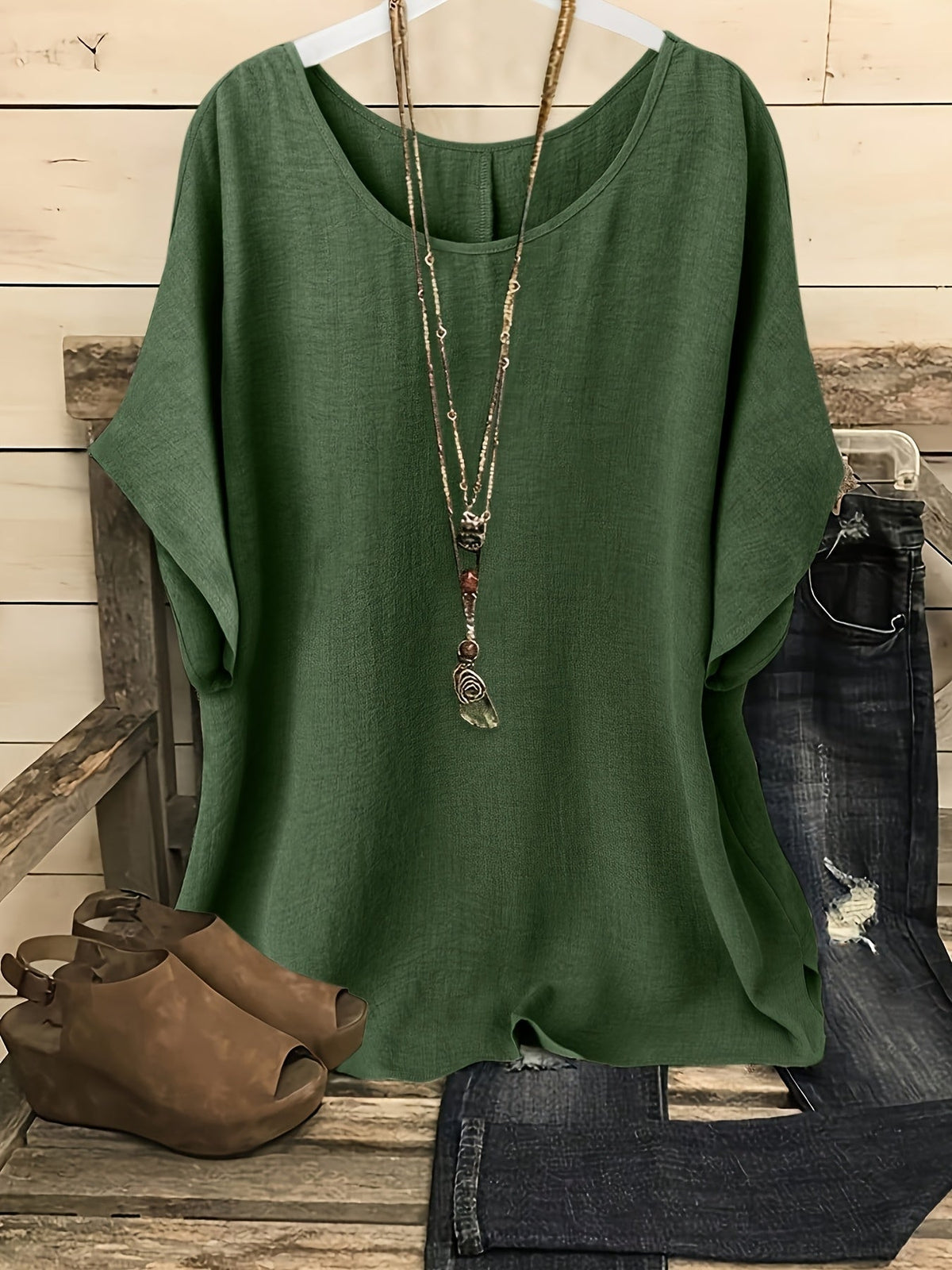 Women's Glossy Loose Fit Beach Top – Round Neck Short Sleeve Solid Color Vacation Shirt for Summer Casual Outing