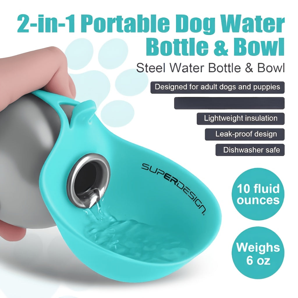 Upgraded Stainless Steel Pet Travel Water Bottle with Integrated Bowl – Leak-Proof 2-in-1 Water & Food Dispenser for Cats & Dogs, Food-Grade BPA-Free Portable Dog Water Bottle for Hiking Outdoor Travel