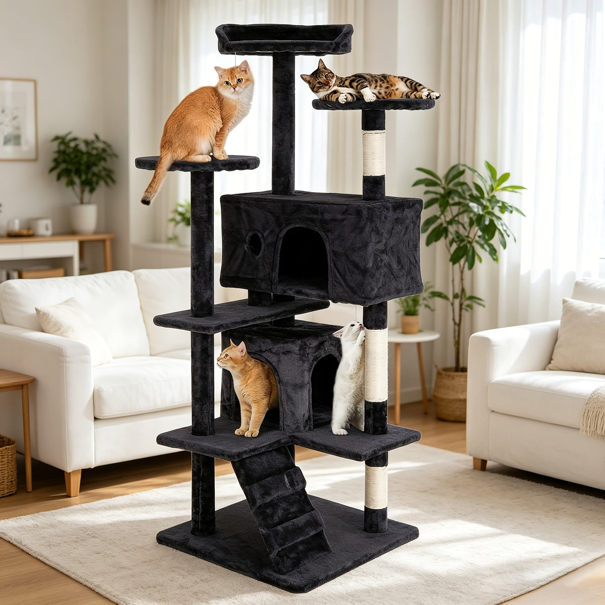 54 Inch Cat Tree Tower for Indoor Cats – Multi-Level Activity Center with Scratching Posts, Condo House & Toys for Kittens & Adult Cats, Dark Gray
