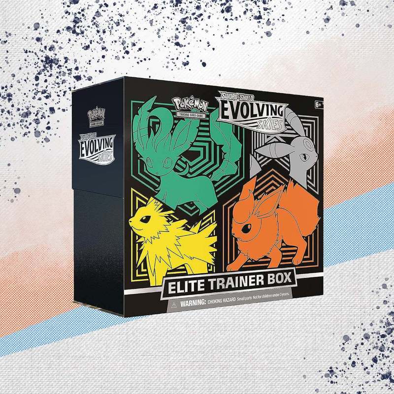 Pokemon TCG Sword & Shield Evolving Skies Elite Trainer Box – Rayquaza VMAX, Eevee Evolutions, 8 Booster Packs, Card Sleeves & Accessories