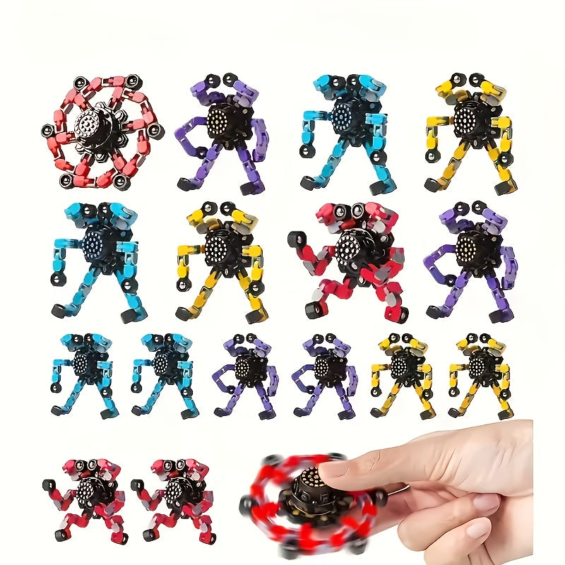 Transforming Finger Spinner Robot Toy 12 Piece Set Random Color Deformation Fidget Spinner Sensory Toy for Teens Kids Birthday Graduation Christmas Halloween Party Gift