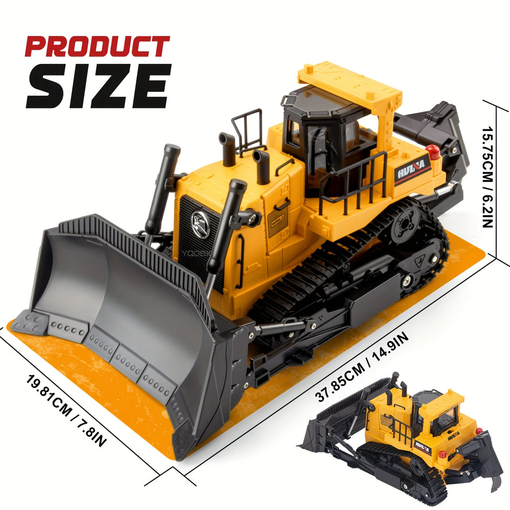 RC Bulldozer Remote Control Construction Vehicle 1:16 Scale 2.4GHz 11 Channel Front Loader Dozer Toy for Kids 8+ Outdoor Sand Climbing Truck Holiday Gift Yellow