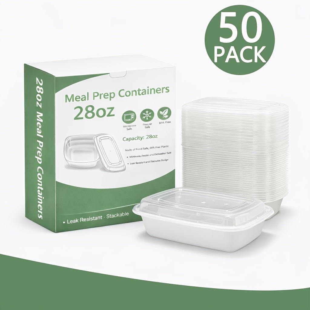 28oz Meal Prep Containers 50 & 150-Pack with Lids – BPA-Free Leakproof 1-Compartment Disposable Plastic Bento Lunch Box, Stackable, Microwave Dishwasher Freezer Safe Food Storage