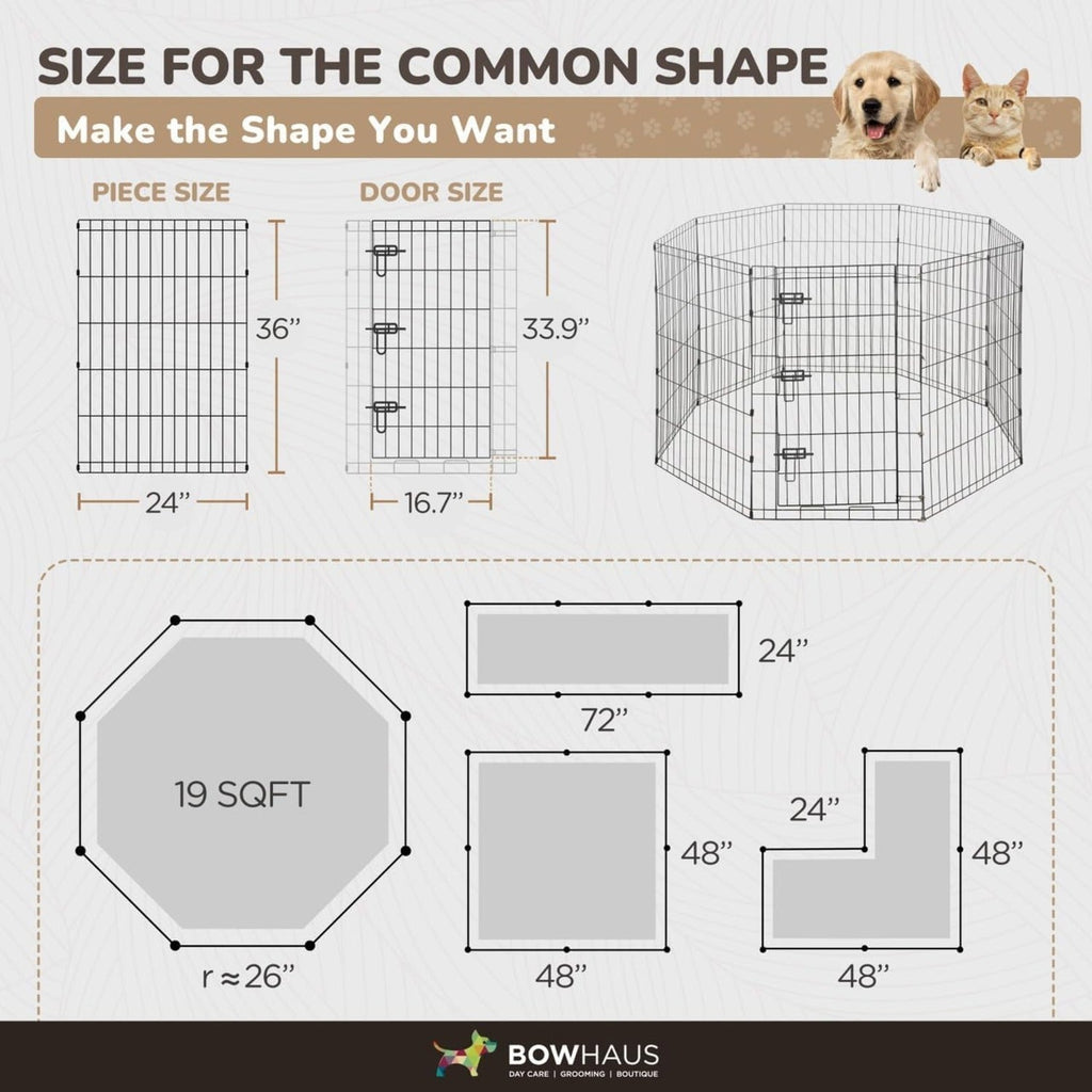 Foldable Dog Playpen 8 Panel – Heavy-Duty Metal Pet Kennel with Gate for Indoor & Outdoor Use, Portable Exercise Fence Cage for Small Dogs & Animals, Available in 24"/30"/36" Heights