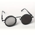 Industrial Punk Rotating Glasses – Black Round Frame with TAC Lenses & Adjustable Spring Temples, Vintage Steampunk Eyewear for Casual, Formal & Edgy Fashion Looks
