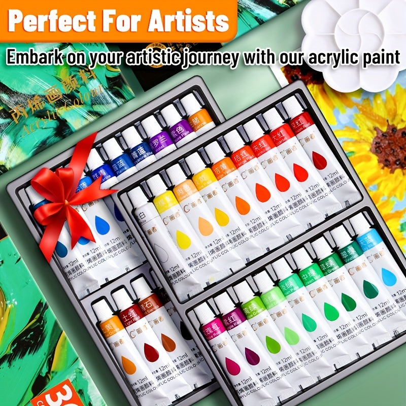 Acrylic Paint Set 12 18 24 or 36 Colors – Fade-Resistant Non-Toxic Tubes for Canvas Wood Rock Fabric Ceramics Clothing Wall Art – Beginner & Professional Artist Supplies