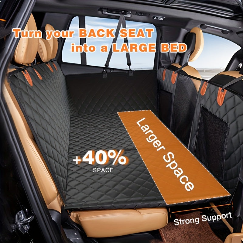 Dog Car Seat with Hard Bottom Support Panel & Mesh Window - Large Space Wear-Resistant Pet Car Seat Mat for Back Seat, Universal Fit Dog Cat Car Booster Seat, Includes Pet Leash Option, Black