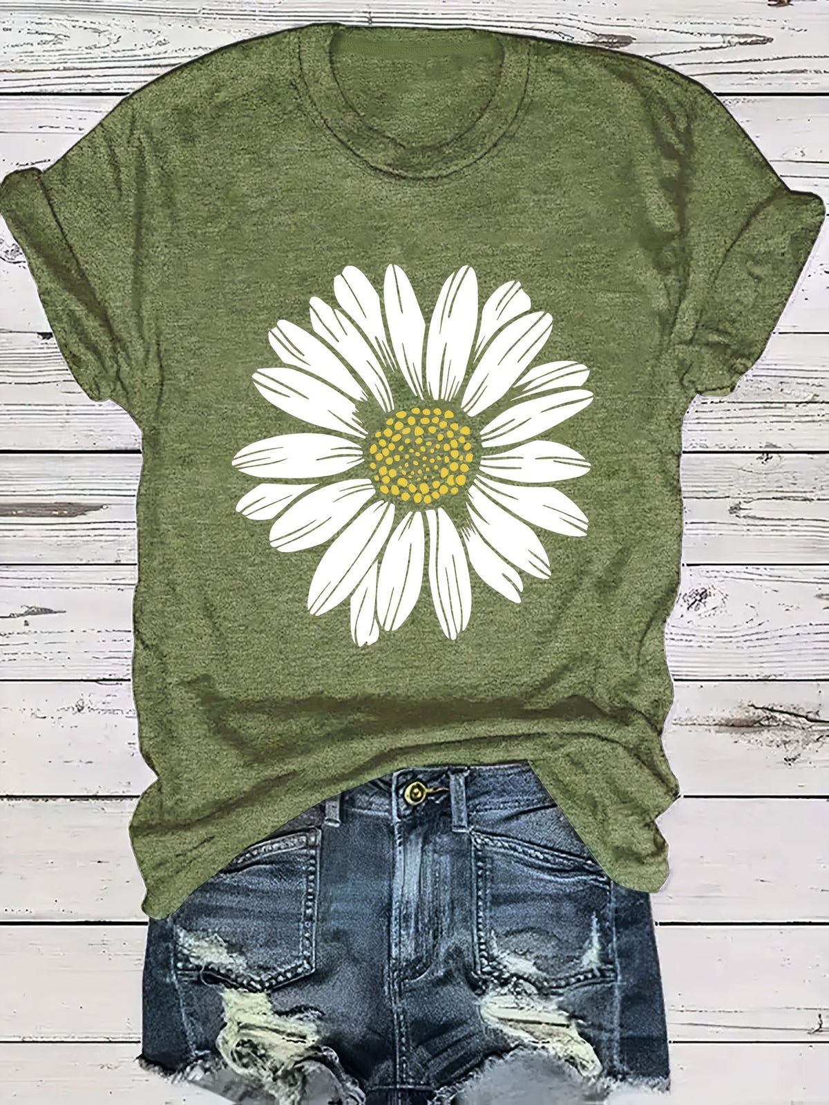 Women's Daisy Flower Print Round Neck T-Shirt | Casual Summer Tops for Women Short Sleeve Tee Shirts Cute Floral Graphic Tshirts S M L XL XXL