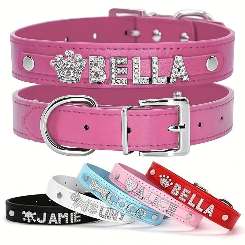 Personalized PU Leather Dog Collar with Pendant Tag - Custom ID Collar for Small Medium Large Dogs Cats XS S M L 8 Colors Stylish Pet Accessory Gift White Black Pink Blue Purple