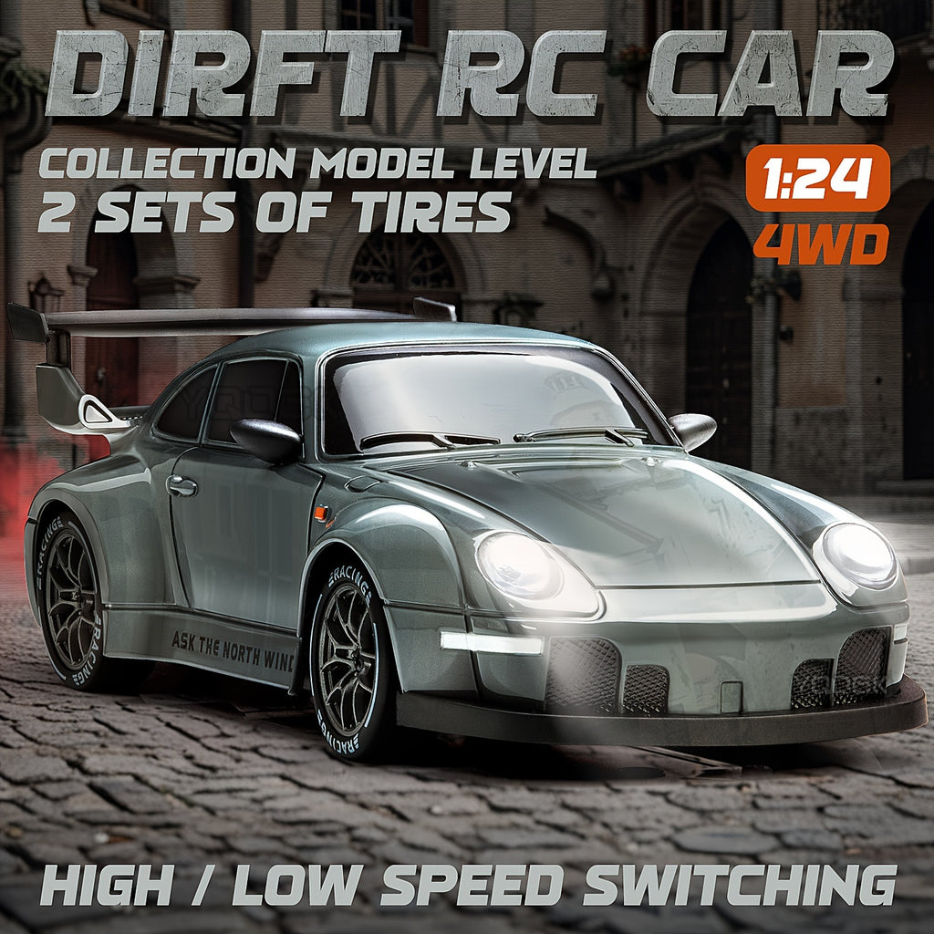 1:24 Scale RC Drift Racing Car 2.4G Remote Control - High Speed 20+ km/h with Drift Tires, LED Lights and Obstacle Course, Durable Rally RC Car for Kids Boys Teens and Adults, Birthday Christmas Gift