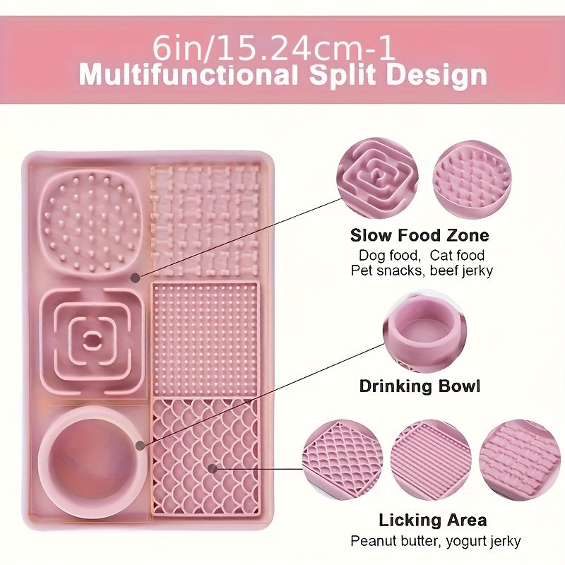 6-in-1 Pet Slow Feeder Lick Mat with Powerful Suction Cup Multifunctional Anxiety Relief Lick Pad for Dogs and Cats Promotes Healthy Eating Grooming Bath Aid