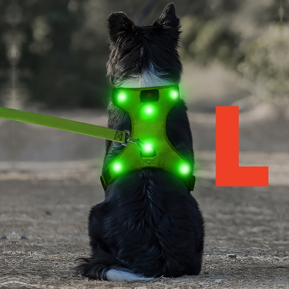 LED Light Up Dog Harness No Pull - Rechargeable Washable Glowing Dog Vest Harness with Detachable Battery for Safe Night Walking and Camping, 4 Colors & Sizes S M L for Small Medium Large Dogs