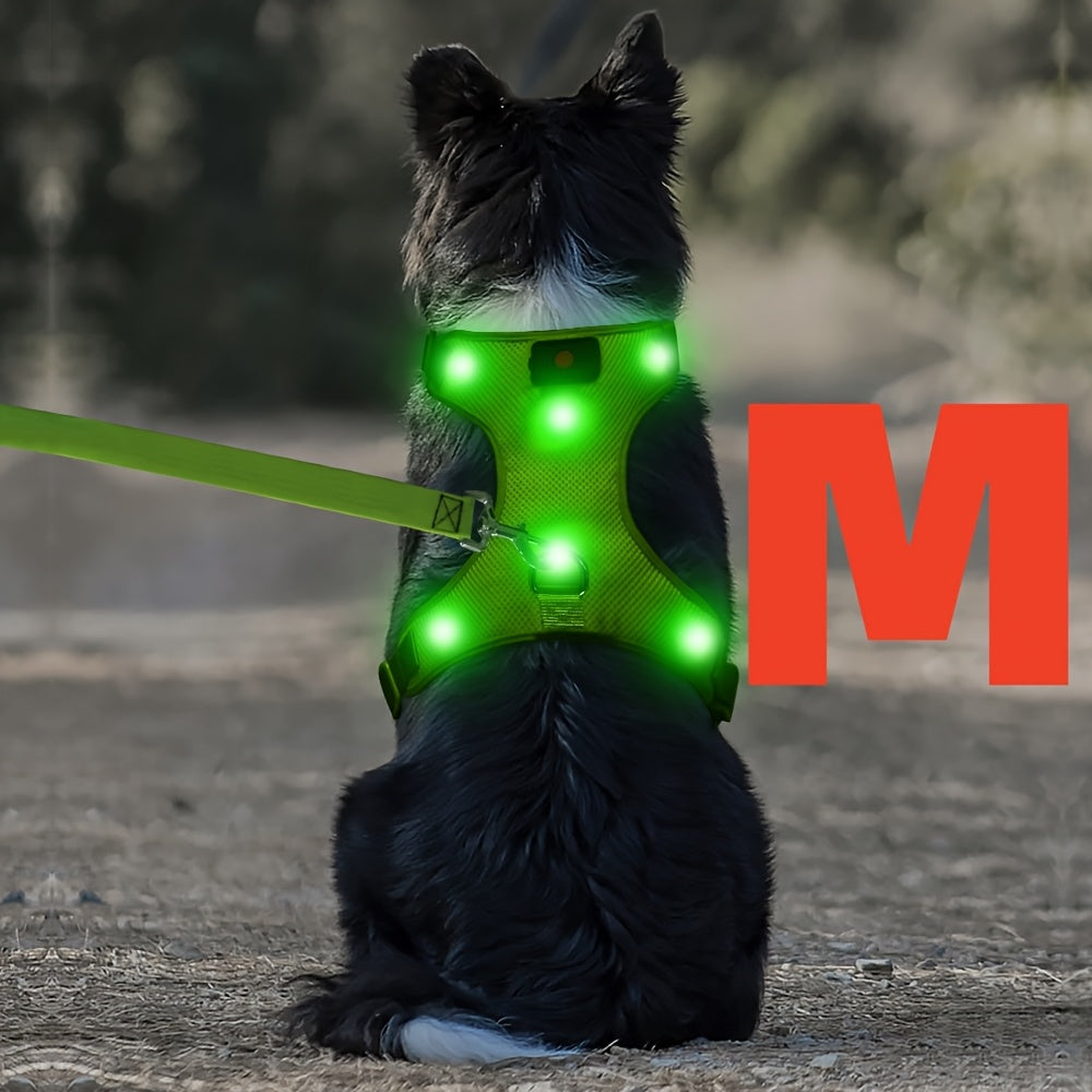 LED Light Up Dog Harness No Pull - Rechargeable Washable Glowing Dog Vest Harness with Detachable Battery for Safe Night Walking and Camping, 4 Colors & Sizes S M L for Small Medium Large Dogs