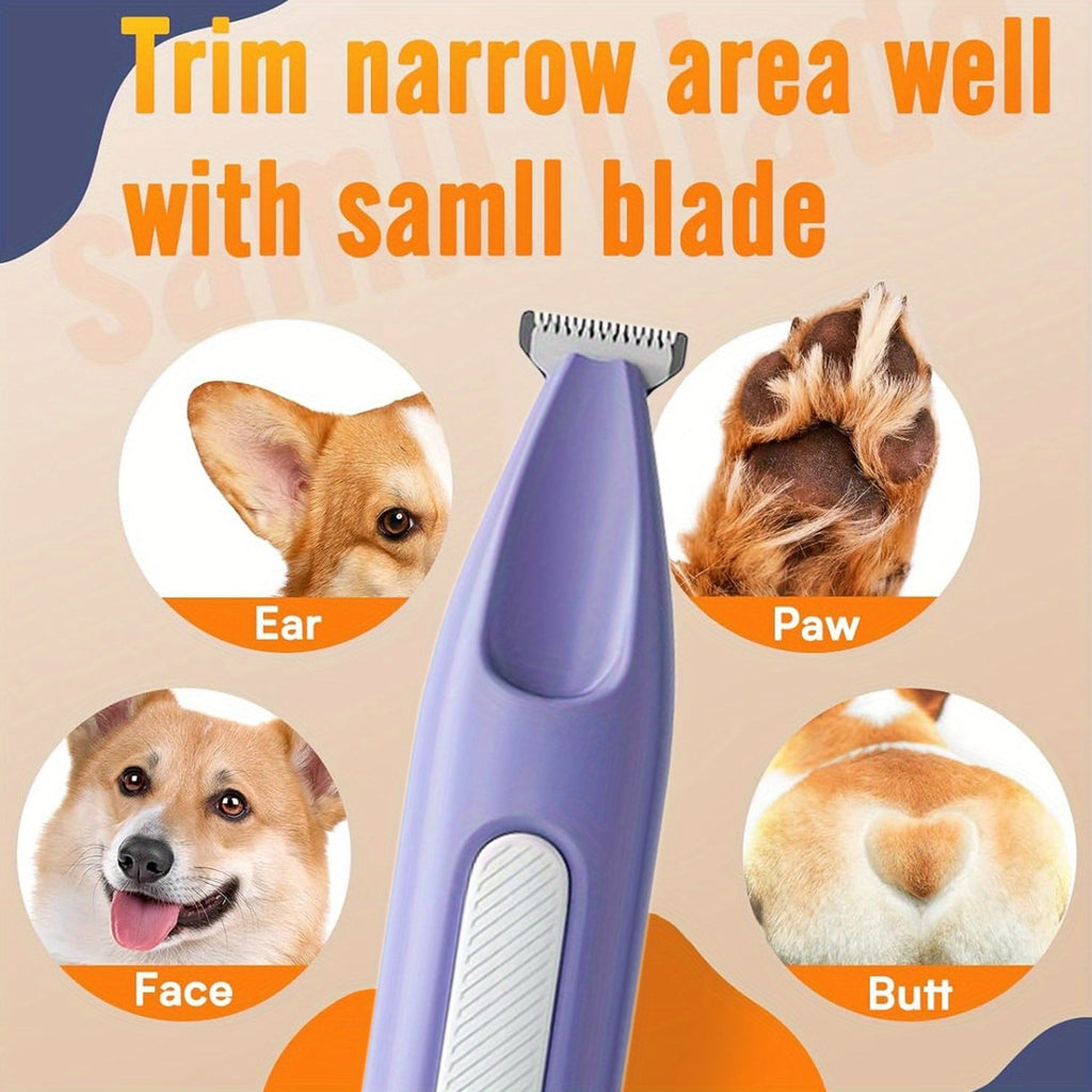 Pet Paw Hair Trimmer USB Rechargeable Cordless - Low-Noise Electric Shaver with LED Power Display for Dog & Cat Claws, Eyes, Ears & Face - Small Pet Grooming Trimmer (Pink)