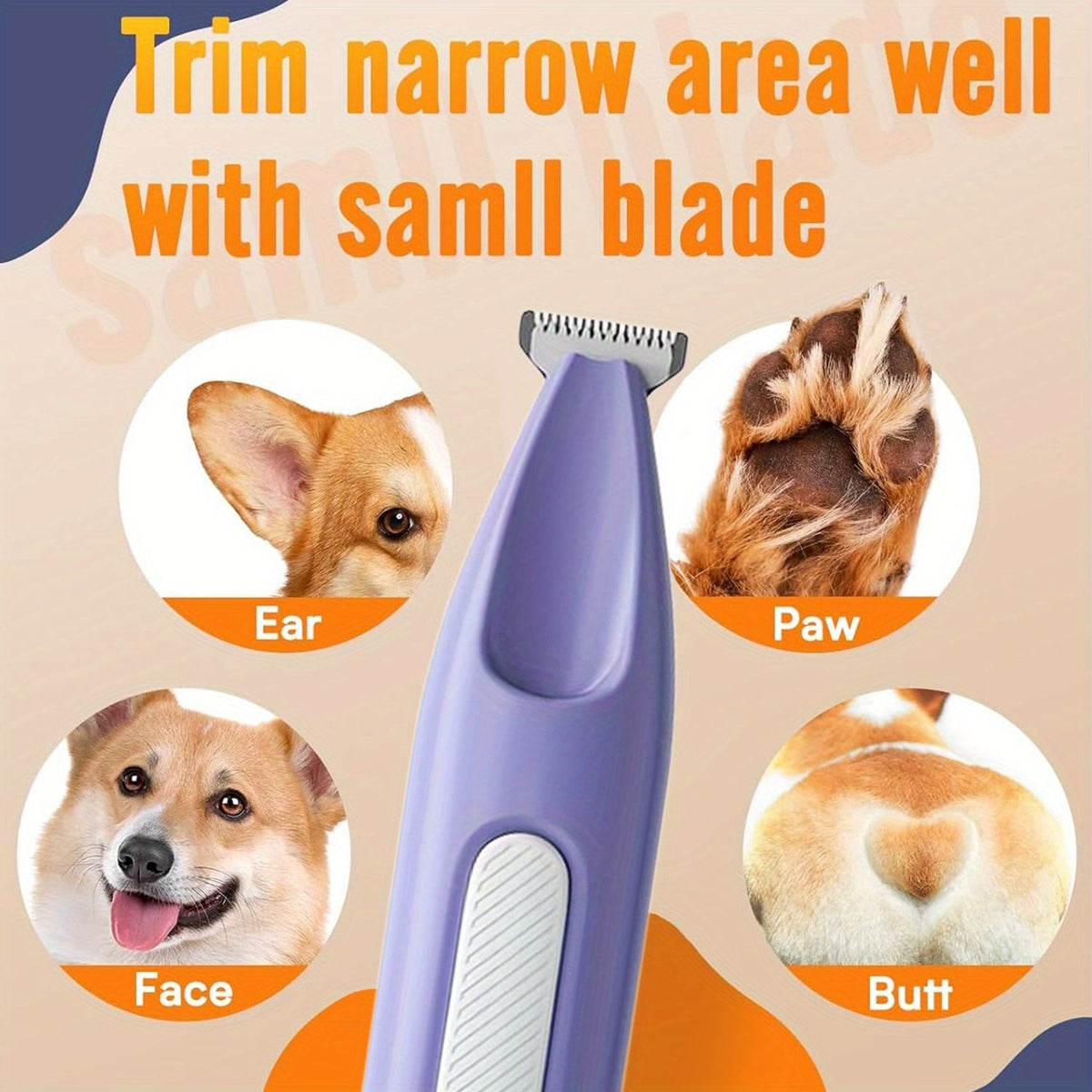 Pet Paw Hair Trimmer USB Rechargeable Cordless - Low-Noise Electric Shaver with LED Power Display for Dog & Cat Claws, Eyes, Ears & Face - Small Pet Grooming Trimmer (Pink)