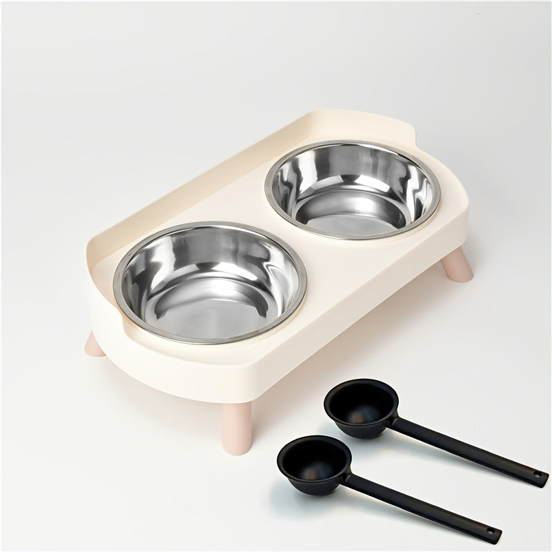 2-in-1 Cat Feeder and Water Dispenser with Stainless Steel Dual Bowl - Non-Slip Easy-Clean Pet Food & Water Station with Cute Cat Design, Healthy Hydration & Feeding Set for Cats & Small Dogs, Multiple Color Options