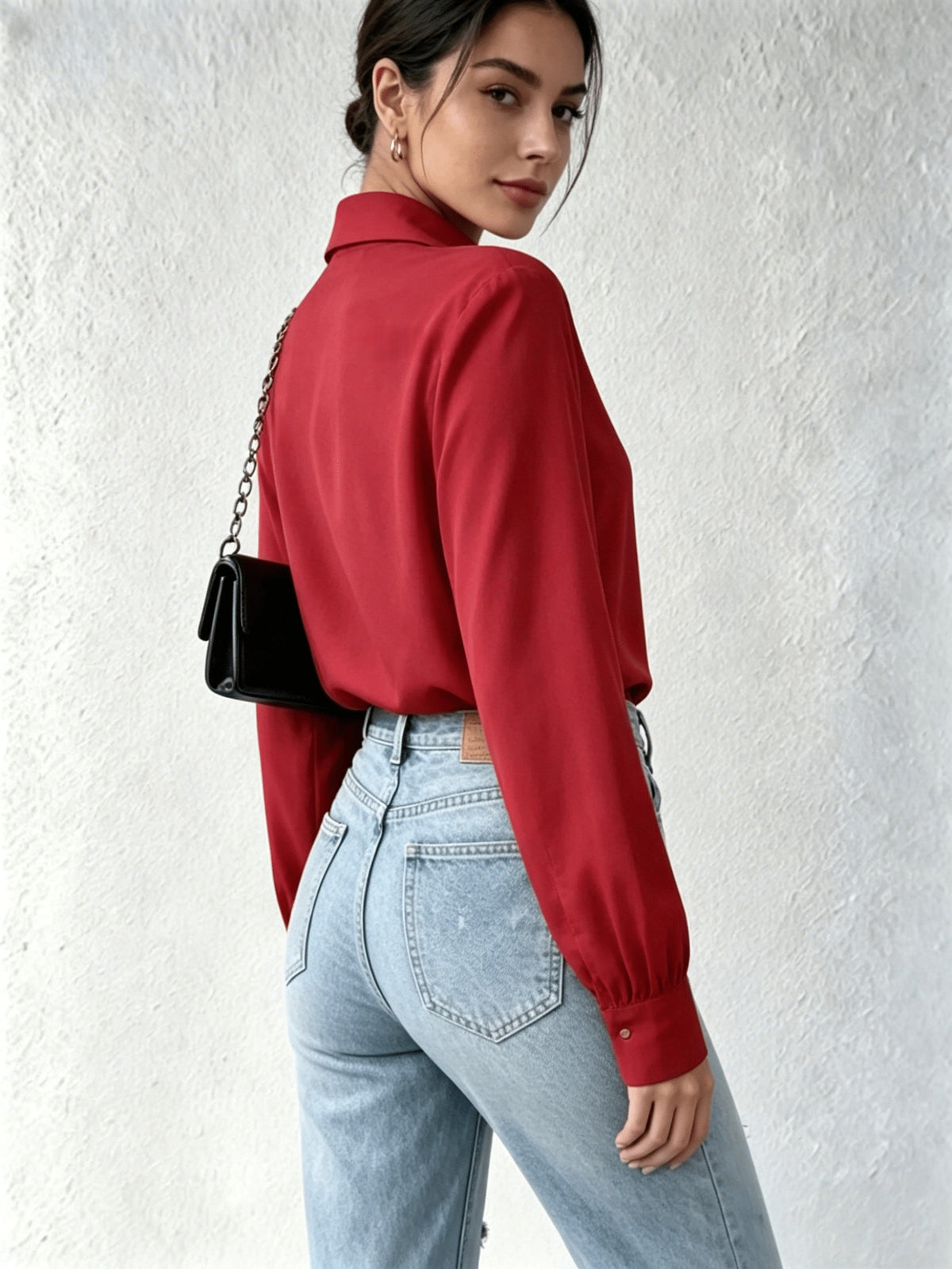 Women's Long Sleeve Shirt Jumpsuit Elegant One-Piece Romper Formal Casual Wear White Black Red XS-XL