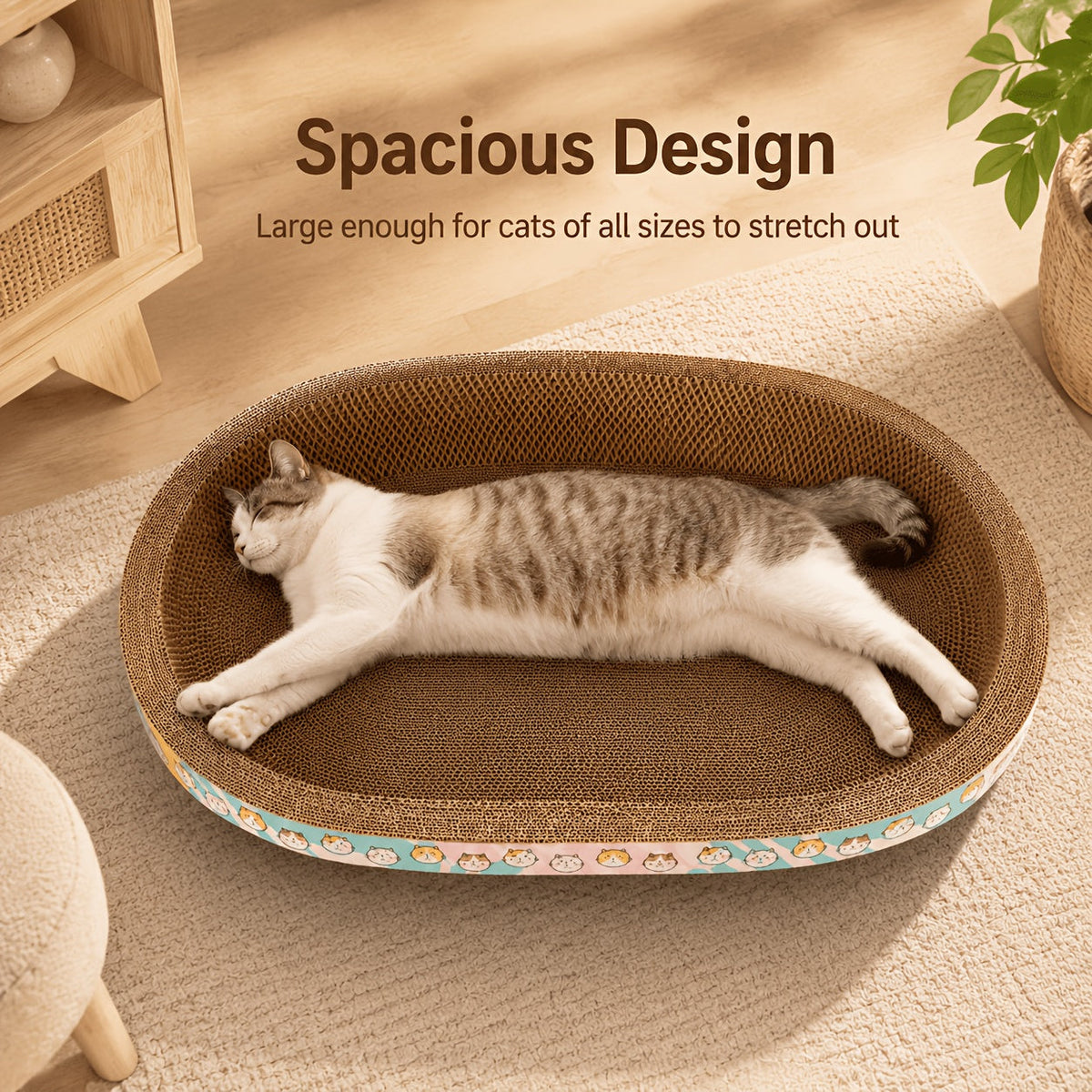 Large Oval Cat Scratcher with Spacious Sitting Area - Durable Scratch, Nap & Play Pad for Small Medium Large Cats & Multi-Cat Families, Satisfies Natural Scratching Instinct, Everyday Use, Pink