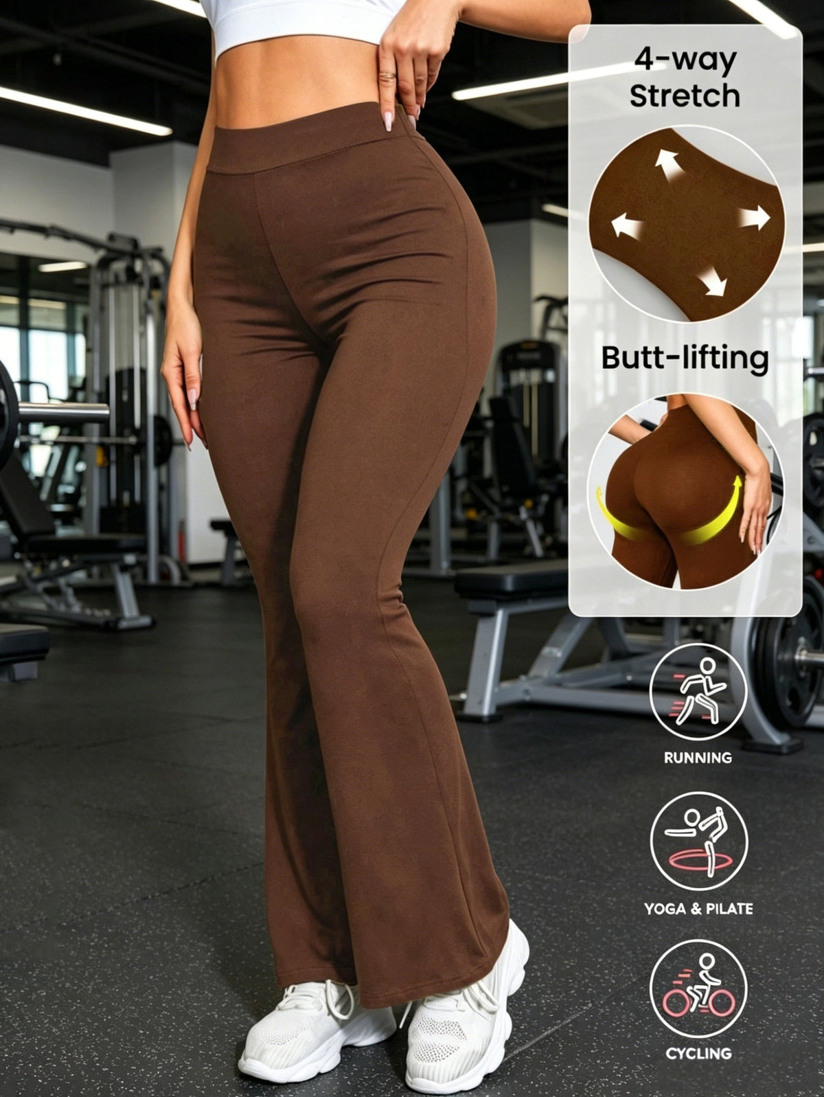 Women's High Waist Flare Pants Butt Lifting Wide Leg Trousers 4-Way Stretch Solid Color Casual Daily Wear Body Shaping Fashion Pants XS S M L XL