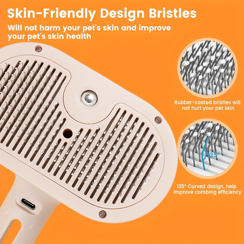 3-in-1 Automatic Steam Pet Grooming Brush – Anti-Shedding Hair Remover with Stainless Bristles for Long & Short Haired Dogs and Cats, Low-Voltage Safe Deshedding Tool
