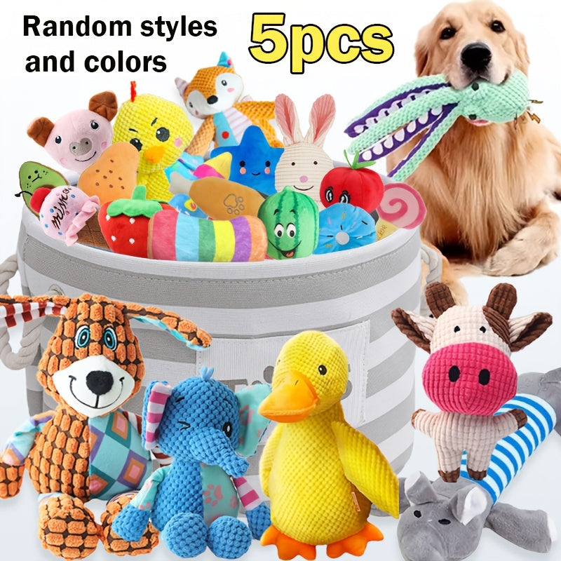 Dog Squeaky Toy Set 5 or 10 Pack - Random Style Interactive Plush Chew Toys for All Breed Sizes, Cute Patterns for Teeth Grinding and Boredom Relief, No Battery Required