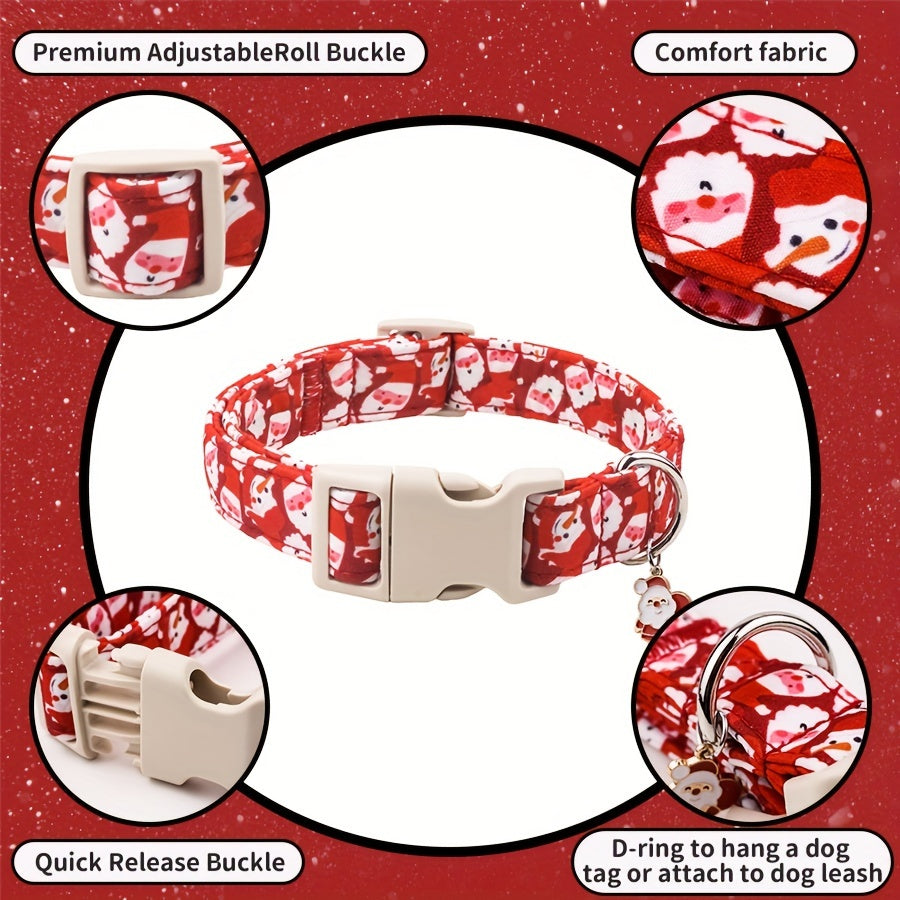 Christmas Dog Collar Festive Adjustable - Santa Claus Reindeer Snowman Design, Soft Quick Release Safety Buckle Holiday Collar for Small Medium Large Dogs, Xmas Pet Gift