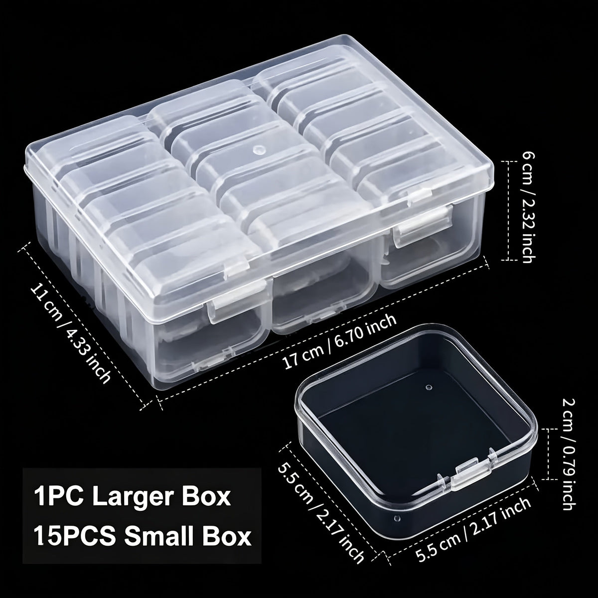 Clear Bead Organizer Box Set with Hinged Lid – Mini Plastic Storage Containers for Jewelry Making, Bracelet Crafting & Nail Art, Available in 11, 16 & 31 Piece Sets, Rectangle Compartment Cases