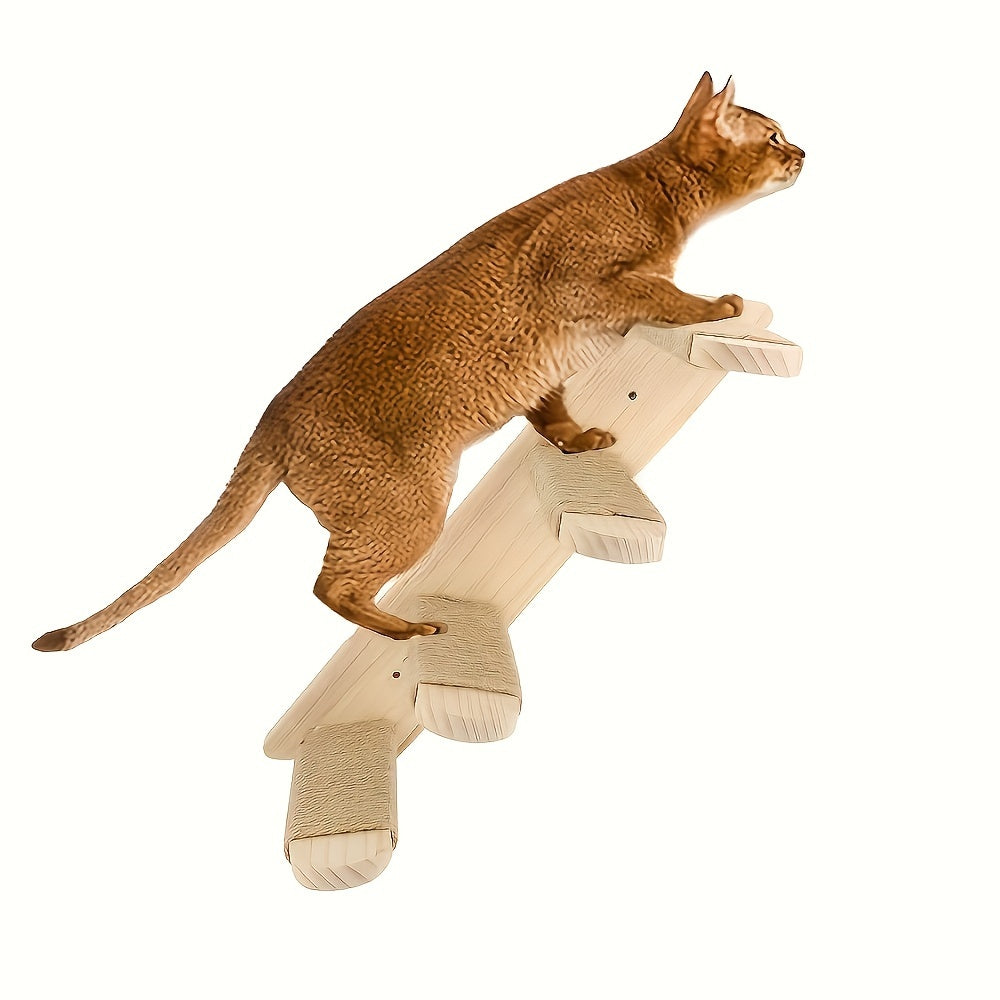 Wall-Mounted Wooden Cat Tree with Sisal Rope Cat Ladder Indoor Cat Furniture Space-Saving Cat Climbing Shelf Activity Center for Indoor Cats