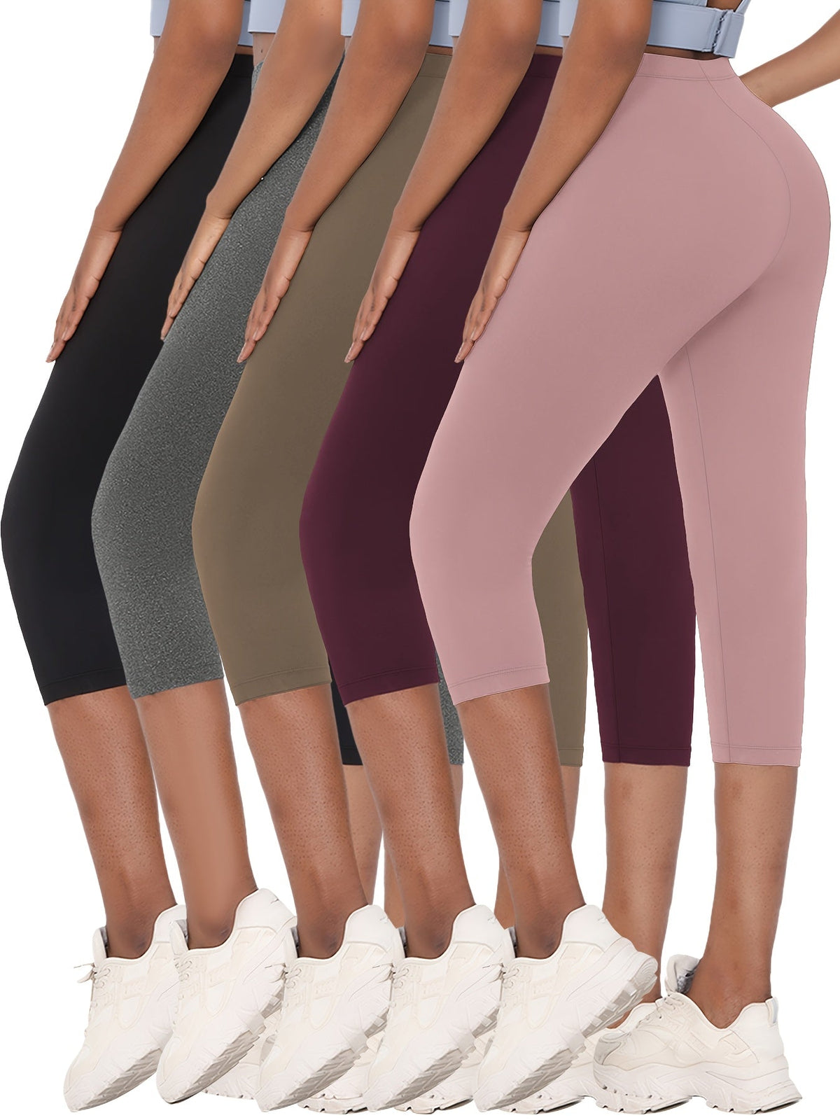 5 Pack Women's High-Elastic Capri Leggings – Opaque Non-See-Through 7/8 Length Workout Pants, 92% Polyester 8% Elastane Athletic Tights for Gym Running Yoga, Machine Washable, XS-XXL Mixed Colors