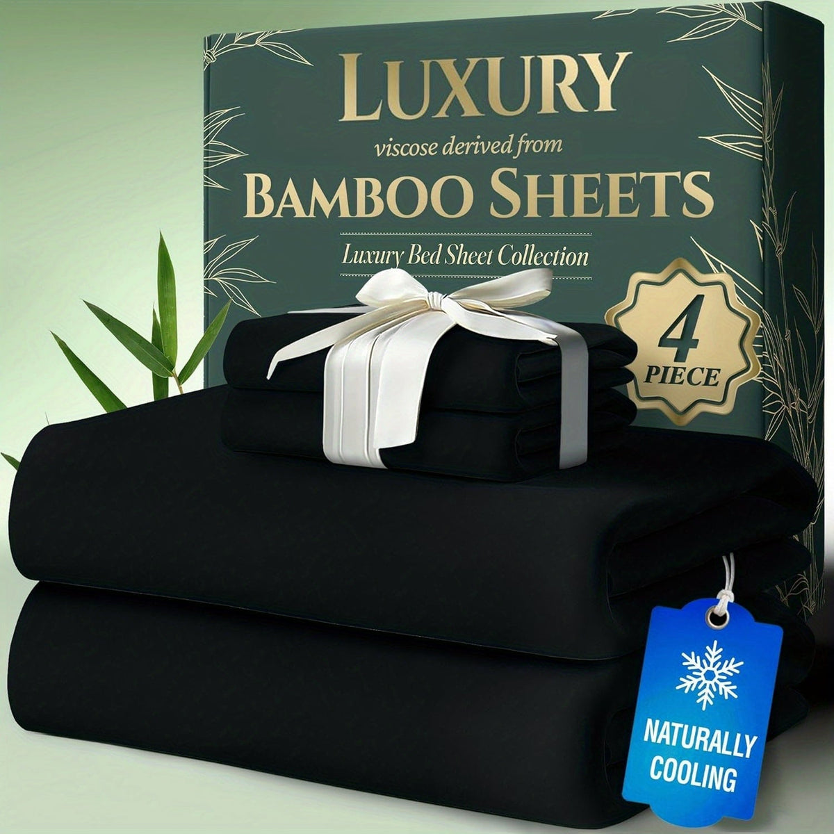 Cooling Bamboo Bed Sheet Sets – Ultra-Soft Breathable Deep Pocket Sheets for Hot Sleepers, Twin Full Queen King, 4-Piece Set with Pillowcases, Moisture-Wicking Temperature Regulating