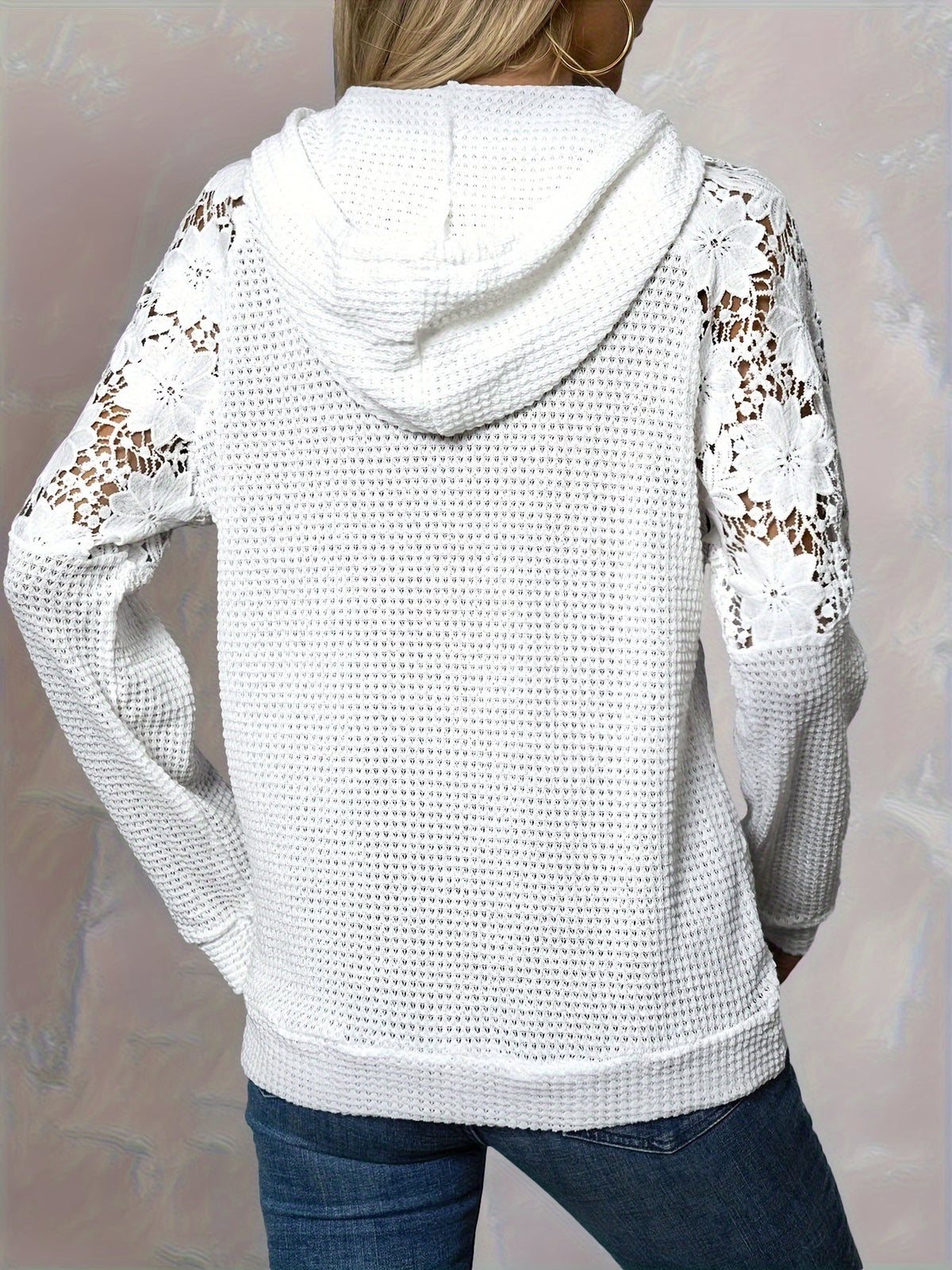 Women's Lace-Trim Hooded Raglan Sleeve Pullover Top – Casual Fashion Knit Hoodie 95% Polyester Stretch Comfortable Everyday Shirt