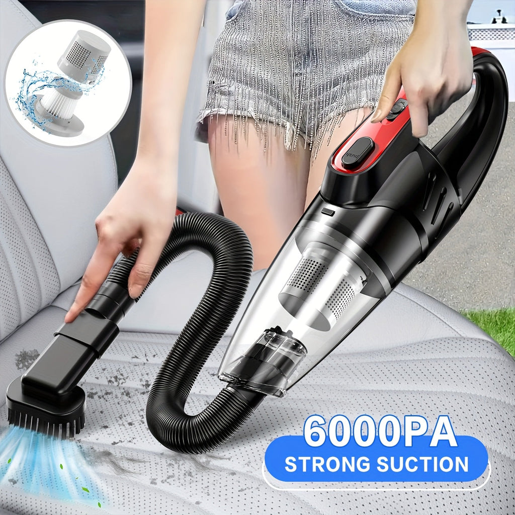 Cordless Car Vacuum Cleaner 6000PA High-Power Suction, 2000mAh Rechargeable Handheld Vacuum with 5 Accessories, Quiet Motor for Car Interior, Home & Pet Hair – Pink Women's Gift